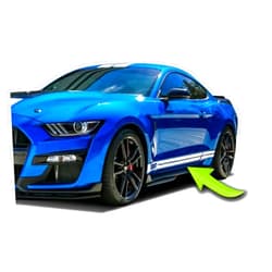 Benini Design Studio Side Lower Door Rocker Dual Vinyl Racing Stripes - Compatible with Ford Mustang 2015-2023 GT Shelby GT500 (White)