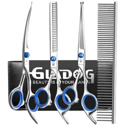 GLADOG Professional 5 in 1 Dog Grooming Scissors Set with Safety Round Tips, Sharp and Heavy-duty Pet Grooming Shears for Cats