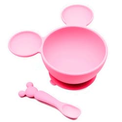 Bumkins Baby Bowls, Disney Minnie Mouse Silicone Baby Feeding Set, Suction Bowls for Baby and Toddler with Spoon, First Feeding Set, Platinum Silicone Bowl for Babies 4 Months