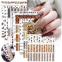 KZBTRBT 8Sheets Leopard Nail Stickers for Nail Art,3D Self-Adhesive Designer Nail Art Supplies for Leopard Frensh Nail Decals Leopard Print for Nail Art Design, Nail Stickers for Girls DIY Nail Art Decoration