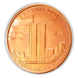 Heavenly Metals 9/11 Twin Towers We Shall Never Forget Commemorative 1 oz Pure .999 Copper Round Collectible Challenge Coin in Capsule