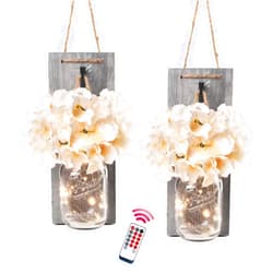 Besuerte Rustic Wooden Wall Hanging Decor with LED String Lights for Modern Living Room and Bedroom, Inspirational Country Style Vintage Wall Decoration Art, 6 Hour Timer Set of 2 Grey