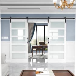 FINOSEN Two Set of 36in x 84in Glass Barn Door with 6.6FT Sliding Barn Door Hardware Kit and Track Connector