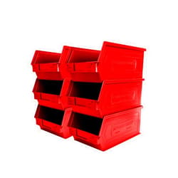 Storage Compat 6-Pack Storage Bins, Wall Mount, Stackable & Freestanding, 12”x 8” x 6” Plastic Organizers, Utility Containers for Garage, Home, Workshop, Red