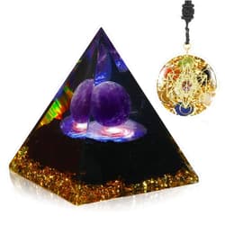 Hopeseed Large Orgone Pyramid for Positive Energy, Orgonite Amethyst&Obsidian Healing Crystal Pyramids for Reduce Stress Chakra Reiki Healing Meditation Attracts Lucky and Success