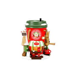 Department 56 North Pole Village Collection The Bean Depot Espresso Company Lit Building- Hand Crafted Painted Porcelain Coffee Shop Christmas Village Houses with Lights Home Decor Buildings, 5.5 Inch