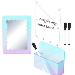 Svartur Iridescent Locker Accessories, Magnetic Locker Mirror and Pen Holder & Acrylic Magnetic Dry Erase Board for Fridge, Office, Back to School Essential Locker Set for Locker Organizer, Rectangle