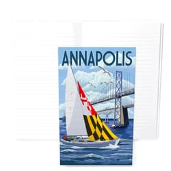 Lantern Press Annapolis, Maryland, Sloop Sailboat and Chesapeake Bay Bridge (Lined 6x9 Journal, Lay Flat, 193 Pages, FSC Paper)