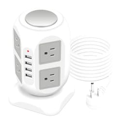 GLCONN 8-Outlet Power Strip Tower | 15 FT Long Extension Cord with Multiple Outlets, 4 USB Ports, Flat Plug | Multi Plug Charging Station | Space-Saving Surge Protector Tower for Desk, Office, Home, Room