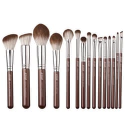 Jessup Makeup Brushes Set 15pcs Brown Make up Brushes Set Professional Premium Synthetic Foundation Eyebrow Concealer Blush Eyeshadow Contour Eyeliner Powder Blending Highlighter Brush, T498