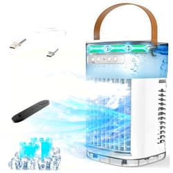 FLOWBREEZE 3-IN-1 Portable Air Conditioners, Evaporative Air Cooler w/Remote, 1.2L Water Tank & 2 Ice Packs, 1-7H Timer, 5400mAh Battery With USB Charging, Personal Fan For Desktop Home Office Outdoors