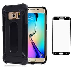 Asuwish Phone Case for Samsung Galaxy S6 Edge Plus with Tempered Glass Screen Protector Cover and Cell Accessories Slim Silicone Dual Layer Glaxay S6edge + S 6edge 6s 6 Edge+ Women Men Cases Black