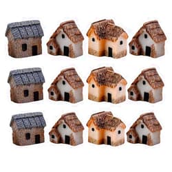 MHFOOU 12 Pieces Miniature Fairy Garden Stone House, Resin Moss Fairy Mini Fairy Cottage House, Mini Fairy Stone Cottage Tiny House for Home Decoration Outdoor Décor