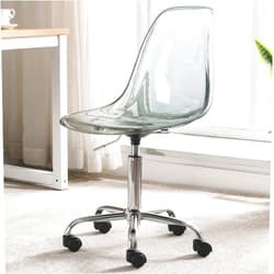 Villeston Acrylic Clear Desk Chair, Modern Small Cute Armless Vanity Rolling Plastic Chair Home Office Lucite Ghost Chairs with Adjustable Height and Wheels Black