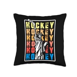 Winter Sport Hockey Player Penalty Team Game Gift Ice Hockey Statue Of Liberty Hockey Stick Puck Goal Coach Throw Pillow