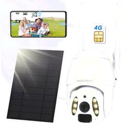 INSEETECH 4G LTE Tuya Smart Solar Wireless Camera with SIM Card, No WiFi Required, 2K PTZ 98FT Night Vision, Motion Detection, Waterproof IP66, 2 Way Audio, Supports Verizon/AT&T/T-Mobile