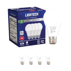 Lightech A19 LED Light Bulbs, 4 Pack, 60W Equivalent, 9W Daylight 5000K Light Bulb, 810 LM, Bedroom, Living Room, Kitchen, Garage, Daylight LED Light Bulbs, Non-Dimmable, E26, UL Listed