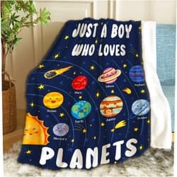 ARTBLANKET Just A Boy Who Loves Planets Solar System Space Throw Blanket Fannel Fleece Super Soft Funny Blanket Travel Throw Blanket for Bed Couch Sofa 40 x 30 Inch for Baby