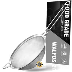 Walfos 6.3 Inch Fine Mesh Strainer, Premium Stainless Steel Sieve and Sifter with Handle, Kitchen Metal Strainers for Rice, Quinoa, Fruits, Noodles, Flour