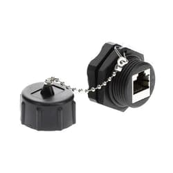 InstallerParts CAT6 RJ45 Shielded Industrial Panel Mount Bulkhead Ethernet Female to Female Feed Thru Coupler - Waterproof RJ45 Pass Through Connector - IP67 Waterproof/Dust Cap, Single Pack, Black