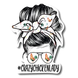 Generic #Crazychickenlady Crazy Chicken Lady 5 inch Waterproof Decal Sticker Messy Bun Chick Eggs Farm Barn Boho Wire Barbed Wire Western Farmhouse Country Cowboy Cowgirl Wood Feather Rodeo Sunflower Animals Vintage Chicken Cow Pig Horse CS1524-2PK