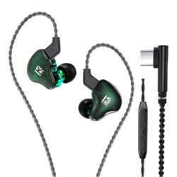 YINYOO KBEAR KS2 USB C Earbuds Headphones Hybrid 1BA 1DD Wired Earbuds Stereo Bass HiFi IEM Earphone Noise Cancelling High Resolution with Detachable Cable for Running Gaming Sport (with Mic, Green)