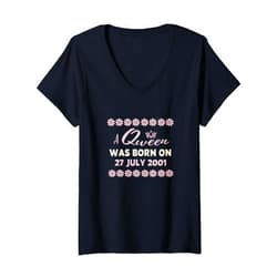 Birthday Queen Was Born In This Day And This Month Womens Birthday A Queen Was Born On 27 July 2001 Women Girls V-Neck T-Shirt