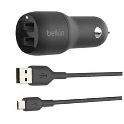 Belkin 24 Watt Dual USB Car Charger - 2 12W USB A Ports with Micro-USB Cable for Fast Charging Apple iPhone 14, 14 Pro, 14 Pro Max, iPhone 13, Samsung Galaxy, AirPods & More - USB-C Charger