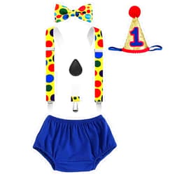 IBTOM CASTLE Baby Boys First Birthday Circus Clown Cake Smash Diaper Bow Tie Suspender Outfit Set W/Hat Photography