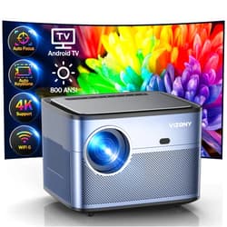 VIZONY [Auto Focus/Keystone]Projector 4K Support with WiFi Bluetooth, VIZONY 800ANSI Android TV Outdoor Projector, 4P4D/Zoom/PPT, Home Movie Projector with Netflix/Prime Apps Built-in, 8000+ Apps