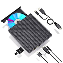 Aelrsoch External CD/DVD Drive for Laptop DVD Drive with SD Card Slots Reader and 4 USB Ports, USB 3.0 Type-C Can Read CD/DVD Drive Optical Drive Compatible with Laptop Mac PC Windows 11/10/8/7