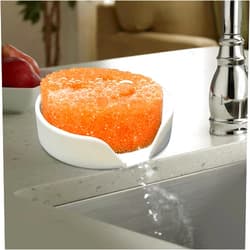 OKeanu Sponge Holder for Scrub Daddy with Suction Cups and Drain Spout Kitchen Sink Caddy Organizer,Soap Dishes Holder Accessories Rack,Dishwasher Safe - 4.7