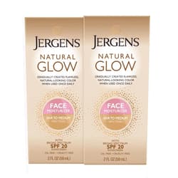 Heywood Jergens Natural Glow Face Self Tanner Lotion, SPF 20 Sunless Tanning, Fair to Medium Skin Tone, Daily Facial Sunscreen, Oil Free, Broad Spectrum Protection, 2 Fl Oz (Pack of 2) (Packaging May Vary)
