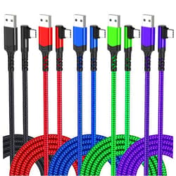 Agtray 5-Pack 10FT USB C Cable USB-A to USB-C 90 Degree Right Angle Plug 3A Fast Charging Type C Cable Long Braided Cord Compatible for Samsung Galaxy S23 S22 S21 Note20 Note10, Pixel 7 6