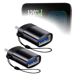 BoxWave Cable Compatible with CycloSpirit Mini Electric Bike Pump (1.2 in) - USB-C to A PortChanger (2-Pack), USB Type-C OTG USB Portable Keychain - Slate Black