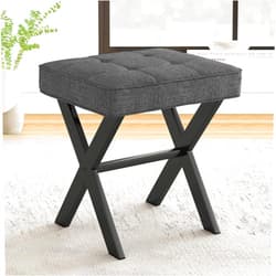 LUE BONA Vanity Stool, Square Linen Makeup Stool with Metal X Legs, Small Ottoman Stool Chair for Vanity, Modern Padded Vanity Seat Foot Rest Stool for Makeup Room, Living Room, Bathroom, Carbon Gray