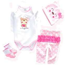 Hengluck Reborn Baby Doll Clothes for 17-22 Inch Dolls, Cute Bear Pattern 4pcs Set