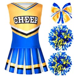Spooktacular Creations Girl Blue Cheerleader Costume, Halloween Cute Cheer Uniform Outfit with Accessories for Halloween High School Cheerleader Dress Up Costume-M