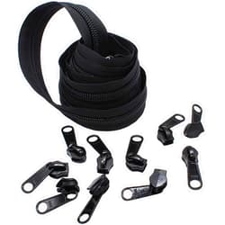 Zipperstop #10 Extra Heavy YKK Zipper Black Coil Chain - 5 Yards & 10 Long Pull Sliders - Made in The United States
