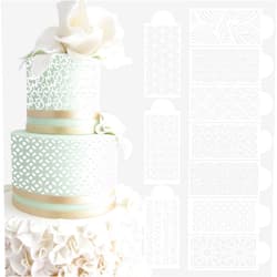 Ncozwo 10 Pcs Cake Stencils Cake Templates Set Floral Wedding Icing Stencils Geometry Plant Lace Cake Molds Cookie Fondant Dessert Buttercream Decorating Baking Supplies Mesh Printing for Cake Decoration