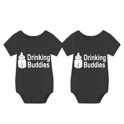 YSCULBUTOL Baby Twins Bodysuit Drinking Buddies Newborn Baby Romper Twins Boy Girl Matching Outfits Triplets Set
