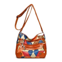 Lachero Women's Soft PU Leather Satchel Bags Multi-pocket Vintage Shoulder Purses Splice Ladies Zipper Crossbody Bag
