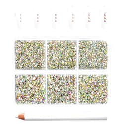 Beadsland Flatback AB Crystal Rhinestones Nail Gems, Round Rhinestones for Crafts,Mixed 6 Sizes with Wax Pencil Kit, SS3-SS10, 7200pcs