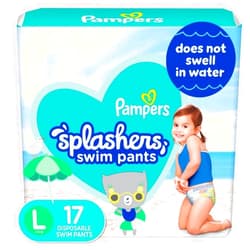 Pampers Splashers Swim Diapers - Size L, 17 Count, Gap-Free Disposable Baby Swim Pants