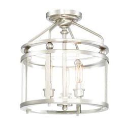 Quoizel Norfolk Semi-Flush Mount Ceiling Light Fixture, 11.875 inch 3-Light Brushed Nickel Hanging Light for Hallway, Kitchen, Bedroom, Dining, Living Room, or Office
