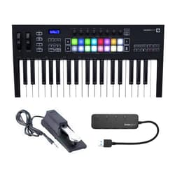 Novation Launchkey 37 (MK3) 37-Key MIDI Keyboard Bundle with Sustain Pedal and 4-Port USB 3.0 Hub (3 Items)