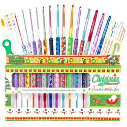Coopay Christmas Crochet Gifts, 43PCS Warm Crochet Hooks Beginners B-N(2-10mm) Crochet Hook Set with Crochet Accessories, Longer Aluminum Shaft Crochet Needles Art Grip Crochet Set for Arthritic Hands