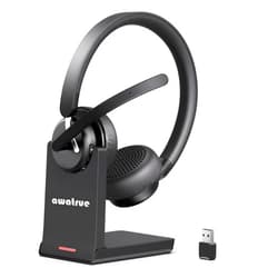 Awatrue Wireless Headset, Bluetooth Headset with AI Noise Cancelling Microphone & Charging Base, 2.4GHz Wireless Headphones with USB Dongle for PC/Computer/Laptop/Remote Work/Call Center/Zoom