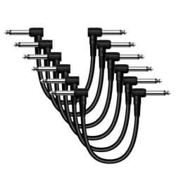 Heams Professional 6 Pack of 6 Inch Guitar Patch Cable, Noise Free and Long-Lasting Guitar Pedal Cable, Right Angle Pedal Board Cables, Black