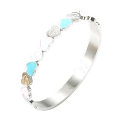 XFYpfpf TTANH Cute Love Heart Gold Plating Staiess Steel Lucky Cuff Bangles Women Girls Wedding Party Charm Bangles Jewelry Gift (Metal Color: Silver Color, Diameter: 56-58mm)